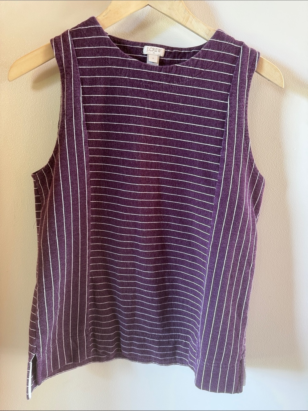 J. Crew Plum & White Striped Sleeveless Cotton Tank